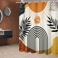 thumbnail image 5 of 72" x72" Abstract Tangerine Boho Shower Curtain Set,Arch Sun Design,Sage Green Minimalistic Leaves Pattern,Waterproof and Durable Luxurious Fabric-12 Hooks, 5 of 6