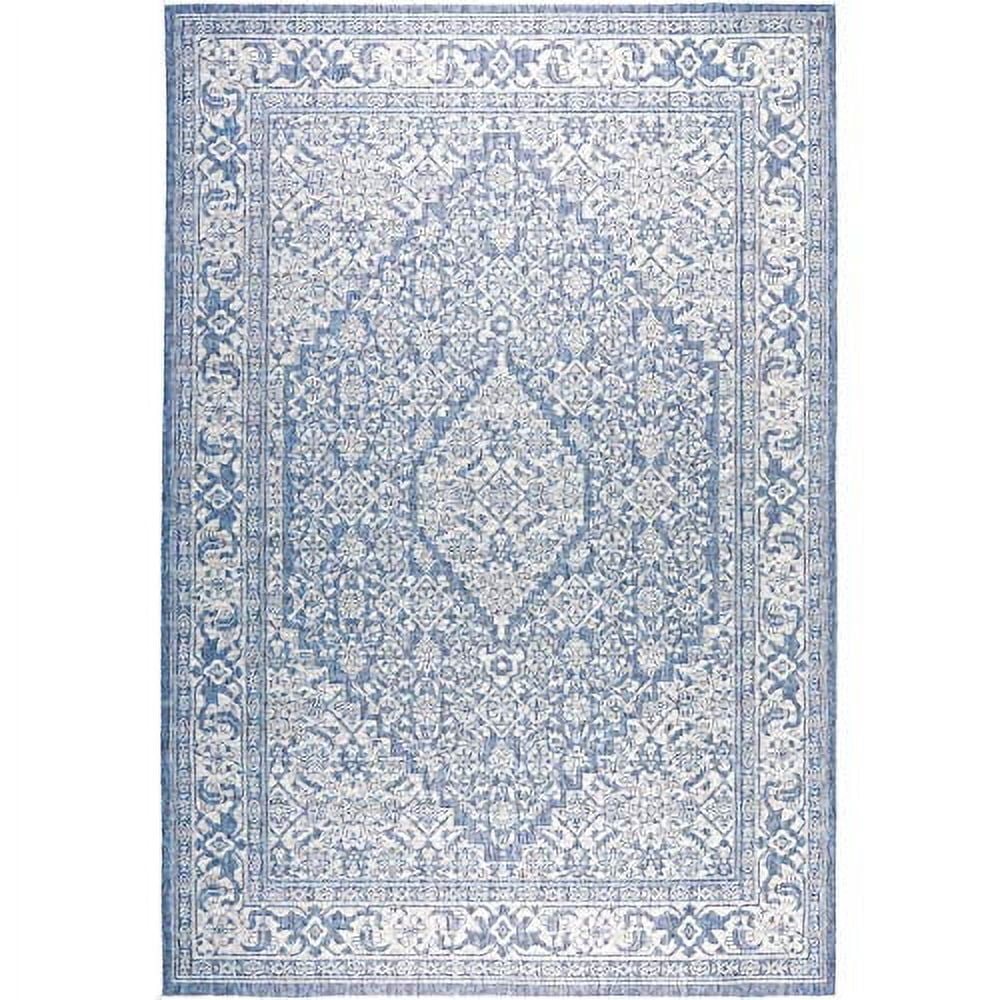 Nicole Miller New York Patio Country Dahlia Transitional Medallion Indoor/Outdoor Area Rug, Blue/Grey, 5'2"x7'2"