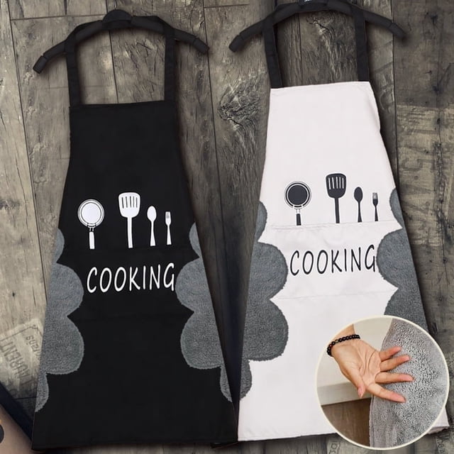 Delantal de Cocina de 2 Piezas Hombres Mujeres Delantal de Cocina Profesional Chef Adulto Impermeable a Prueba de Manchas, con Bolsillos y Lana Coral Absorbente, Delantal de Cocina de Chef p