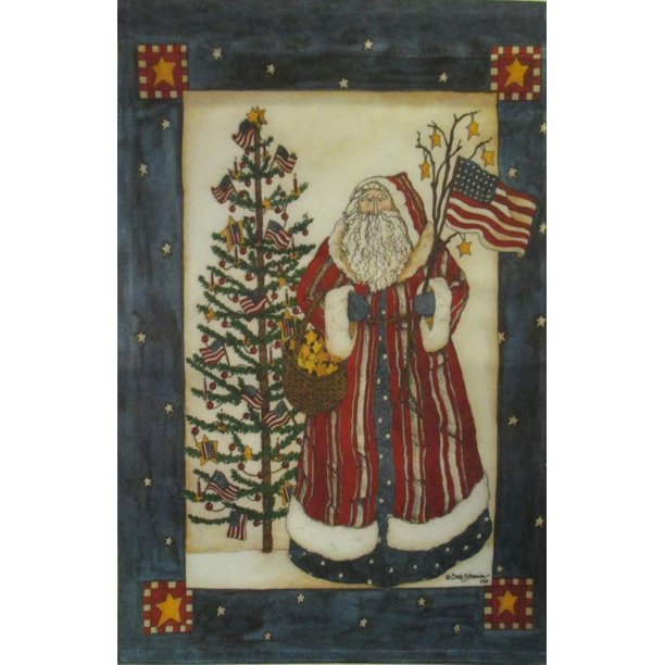 Santa Americana Christmas House Flag Primitive Holiday Yard Banner 28