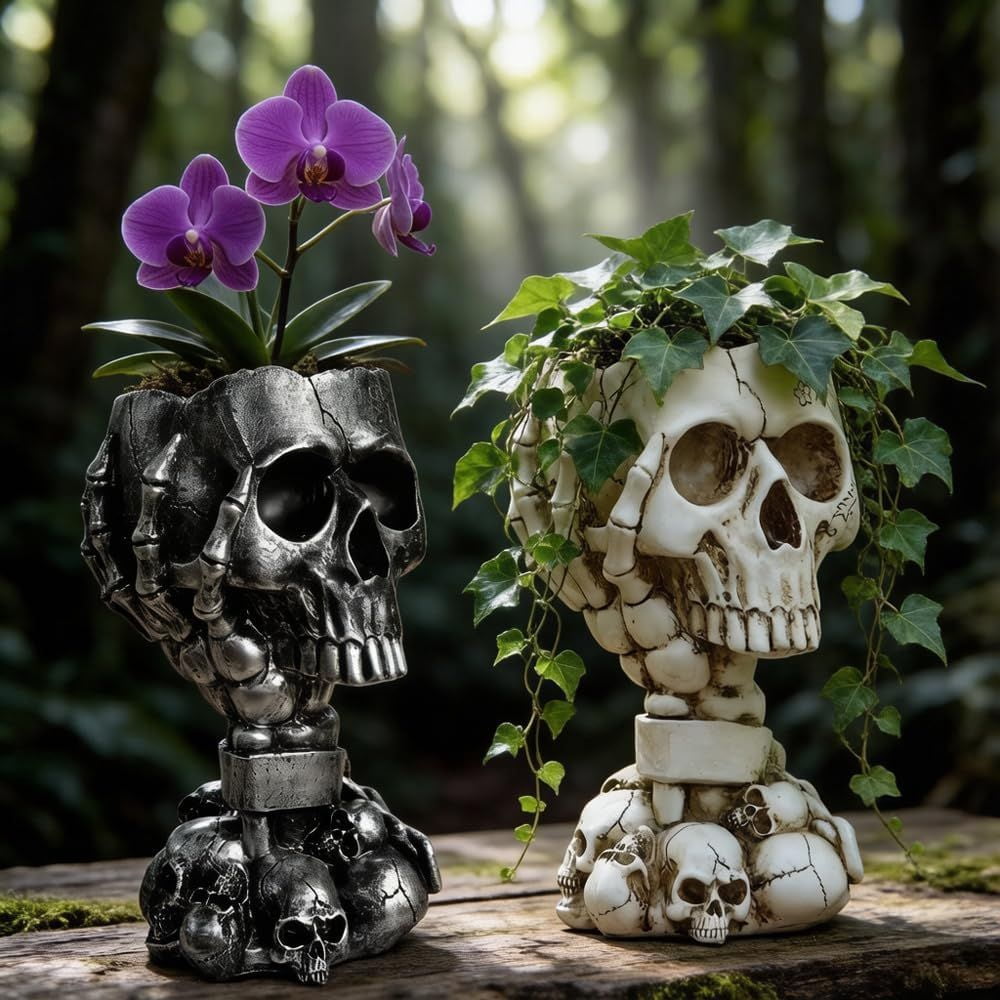 Steampunk Skull Planter Flowerpot with Drainage Hole for Gothic Plants
