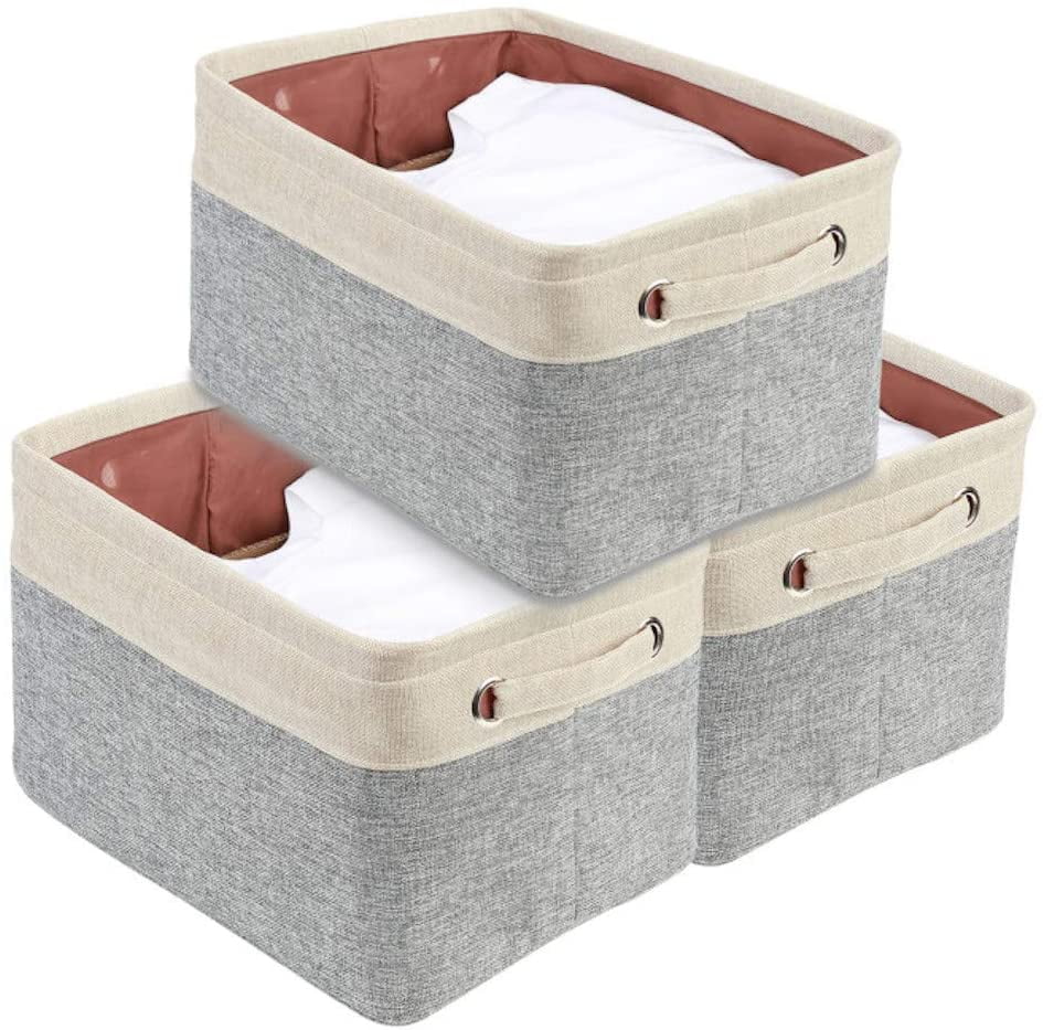 3-Pack Large Storage Baskets Fabric Collapsible Organizer Bin w/ Carry Handles 