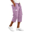 thumbnail image 6 of HKYNLAG Mens Long Cargo Shorts Below Knee Breathable Capris Pants Elastic Waist Solid Color Ankle Pants Purple 3XL, 6 of 7