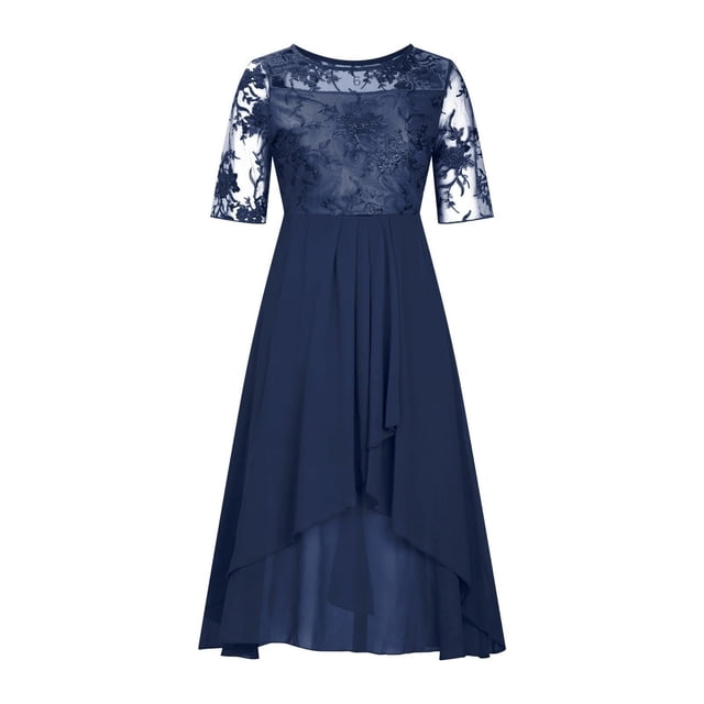 Uinagy Robe Longue en Dentelle Chiffon à Manches Mi-Longues pour Femmes Robe de Demoiselle d'Honneur
