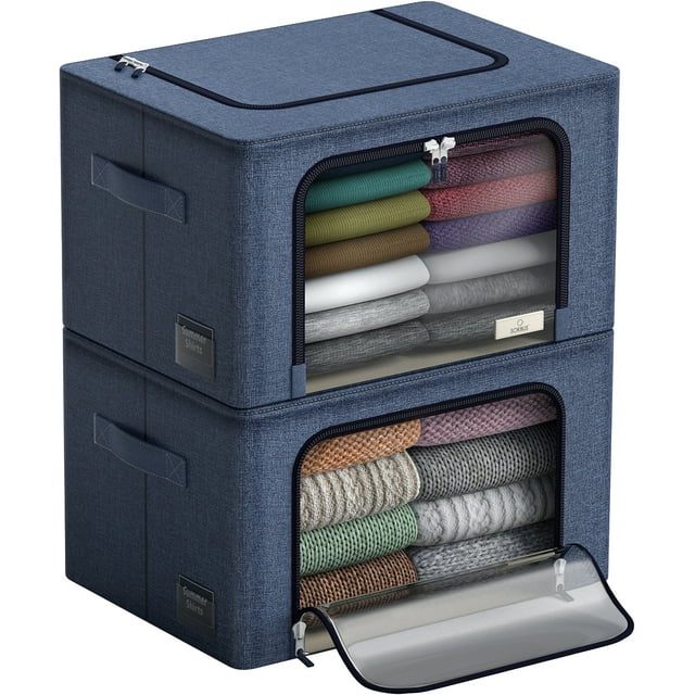 Sorbus Storage Bins Boxes, Foldable Stackable Container Organizer Basket Set with Large Clear Window & Carry Handles, Great for Comforters, Blanket, Clothes, etc