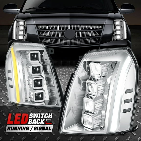 Nuvision for 07-14 Escalade ESV EXT Quad Switchback LED DRL Projector Headlights Chrome
