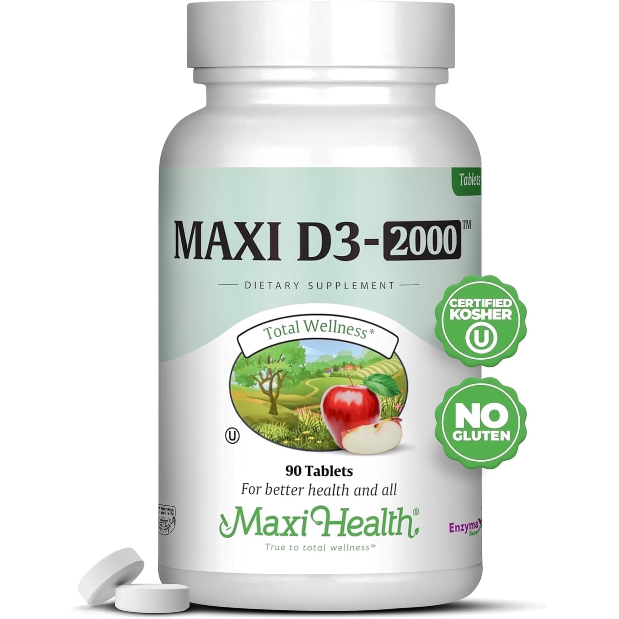 Maxi Health Vitamin D3 2000 IU Tablets – Bone, Immune & Calcium Support – Kosher – 90 Count