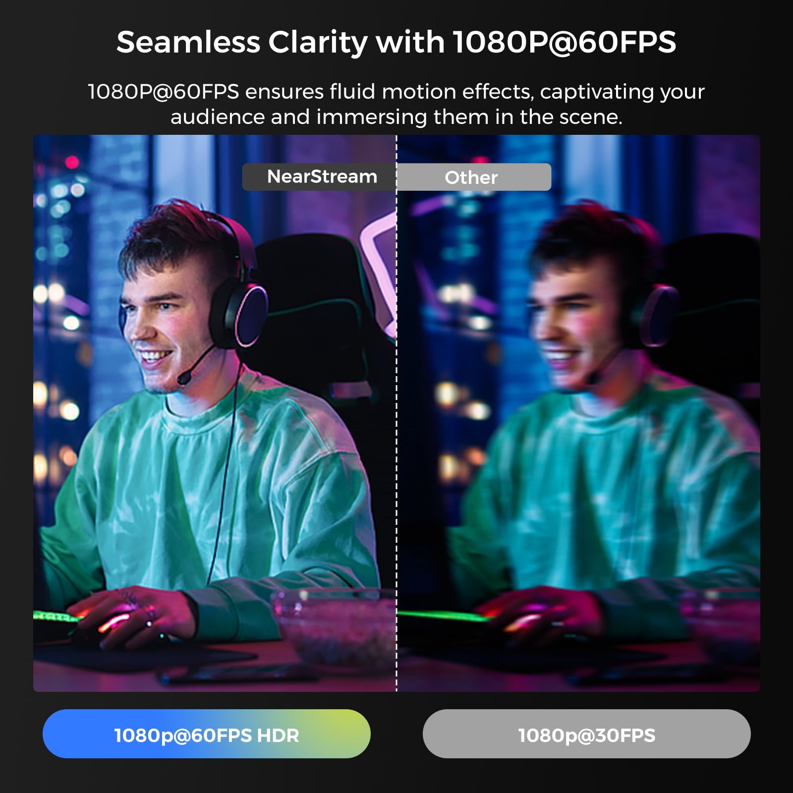 4K Webcam HDR 1080P@60FPS Noise Canceling Mic 45°-95°Adjustable FOV Auto  AI Framing for PC