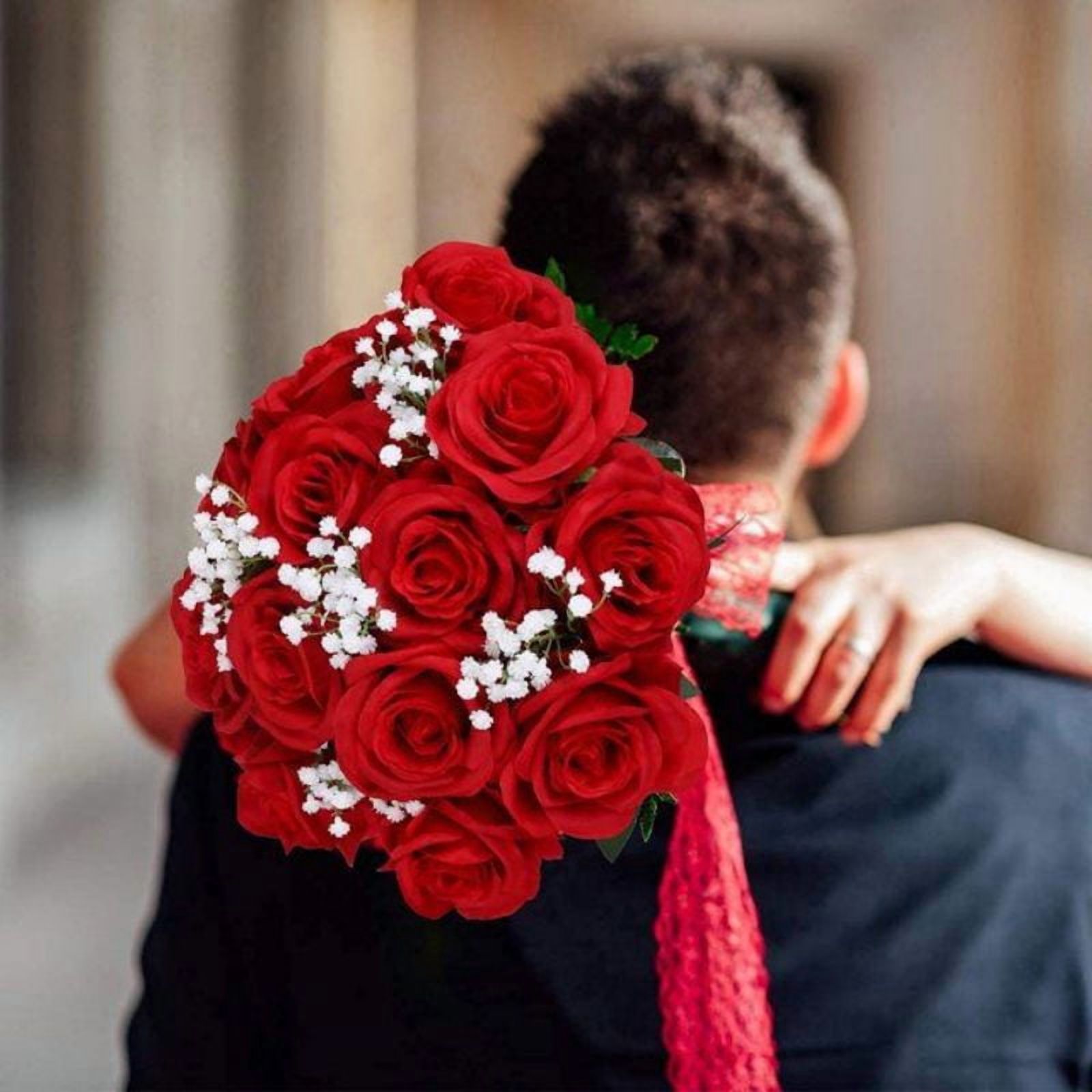 Morttic 24Pcs Fake Roses, Big Flower Head Red Roses Artificial Flowers with Stems for Wedding Decorations, Fake Roses Bouquet for DIY Home Party Decor