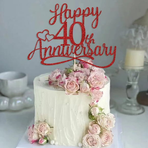 Cake Topper Sleyberoy para 40.º aniversario con brillo rojo