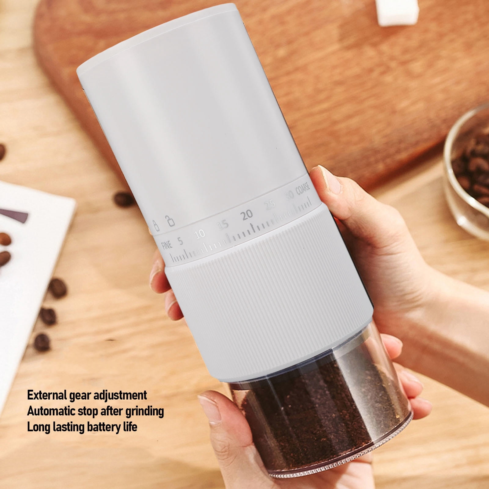 BIMZUC Compact Portable Electric Coffee Grinder – Quiet, Rechargeable, Adjustable Grind Settings, Stainless Steel Blades, Easy‑Clean Design