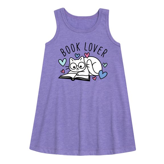 Instant Message - Book Lover Cat - Toddler and Youth Girls A-line Dress