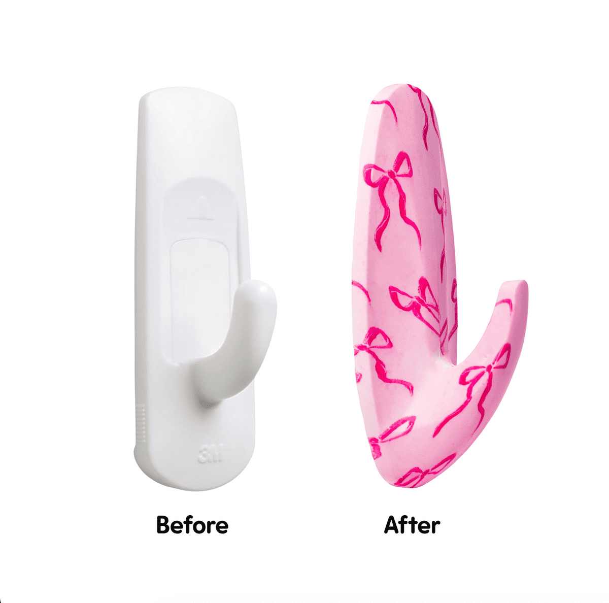 WallCandy Pink Bow Print Stick-On Wall Hooks with 3M Command Strips | 3 Pack