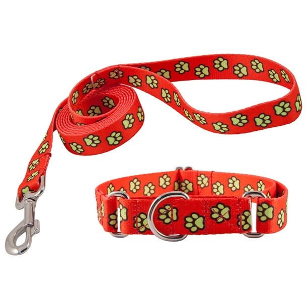 Country Brook Design® Red Busy Paws Martingale Dog Collar & Leash