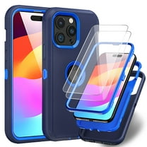 Xhy for iPhone 15 Pro Max Case with Screen Protector Military Grade Heavy Duty 3 in 1 Shockproof Armor iPhone 15 Pro Max 6.7 inch 2023 Phone - Dark Blue Blue