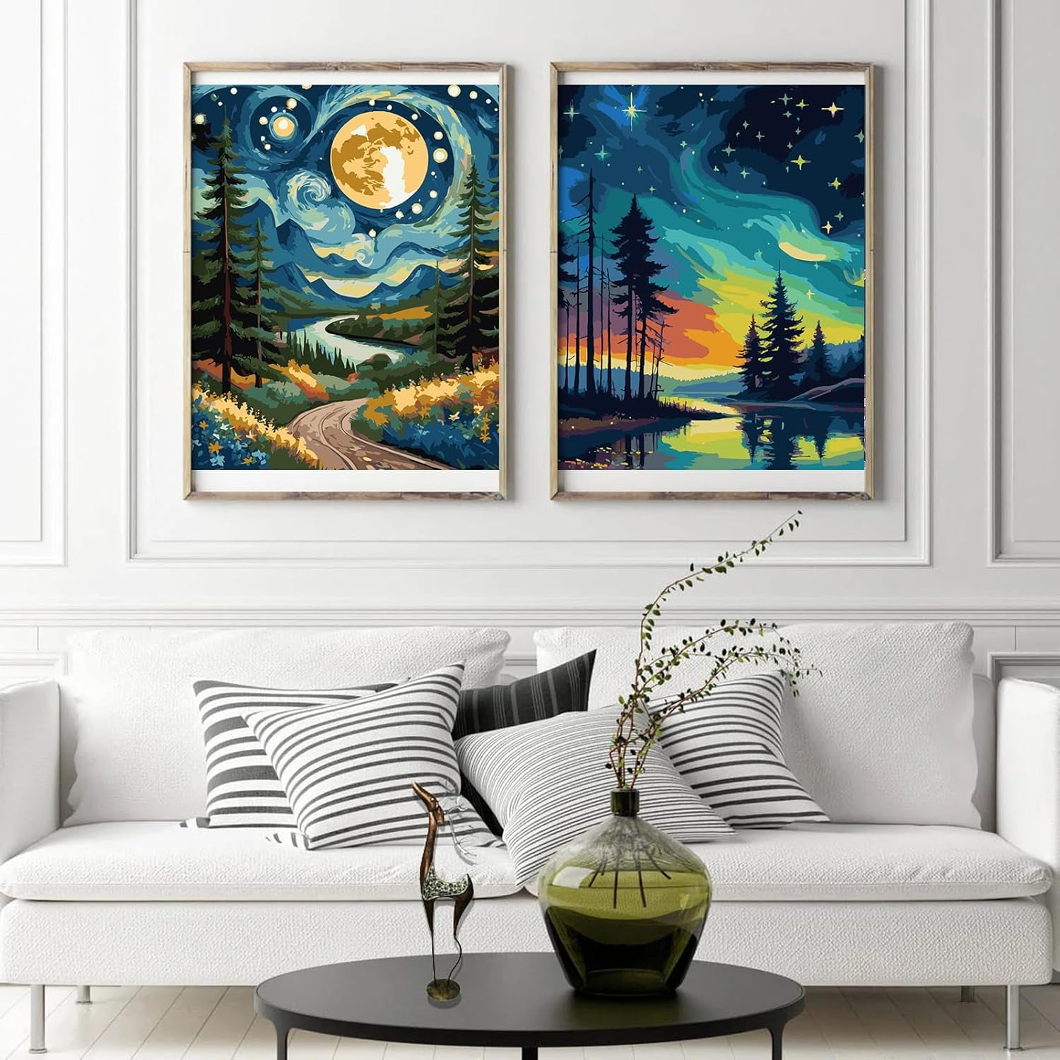Qoosea 4 pack Paint by Numbers Kit for Adults with Frame, Paint by Number with Wooden Easel Diy Landscape Paint Kits for Adults for Home Decor Wall Decor 11.8x9.4inch