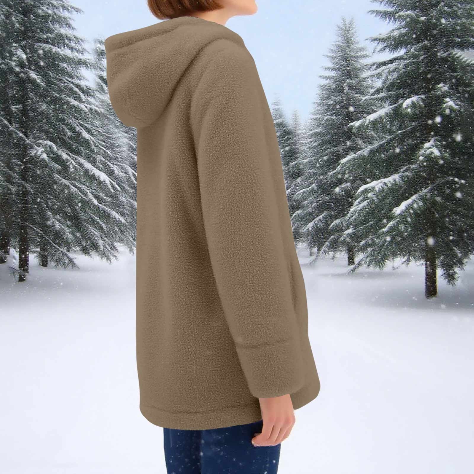 Cilsoka Womens Fleece Jacket Zip Up Sherpa Coats 2025 Oversized Long Sherpa Hoodie Fuzzy Jackets Warm Teddy Coat Winter Hooded Jackets with Pockets