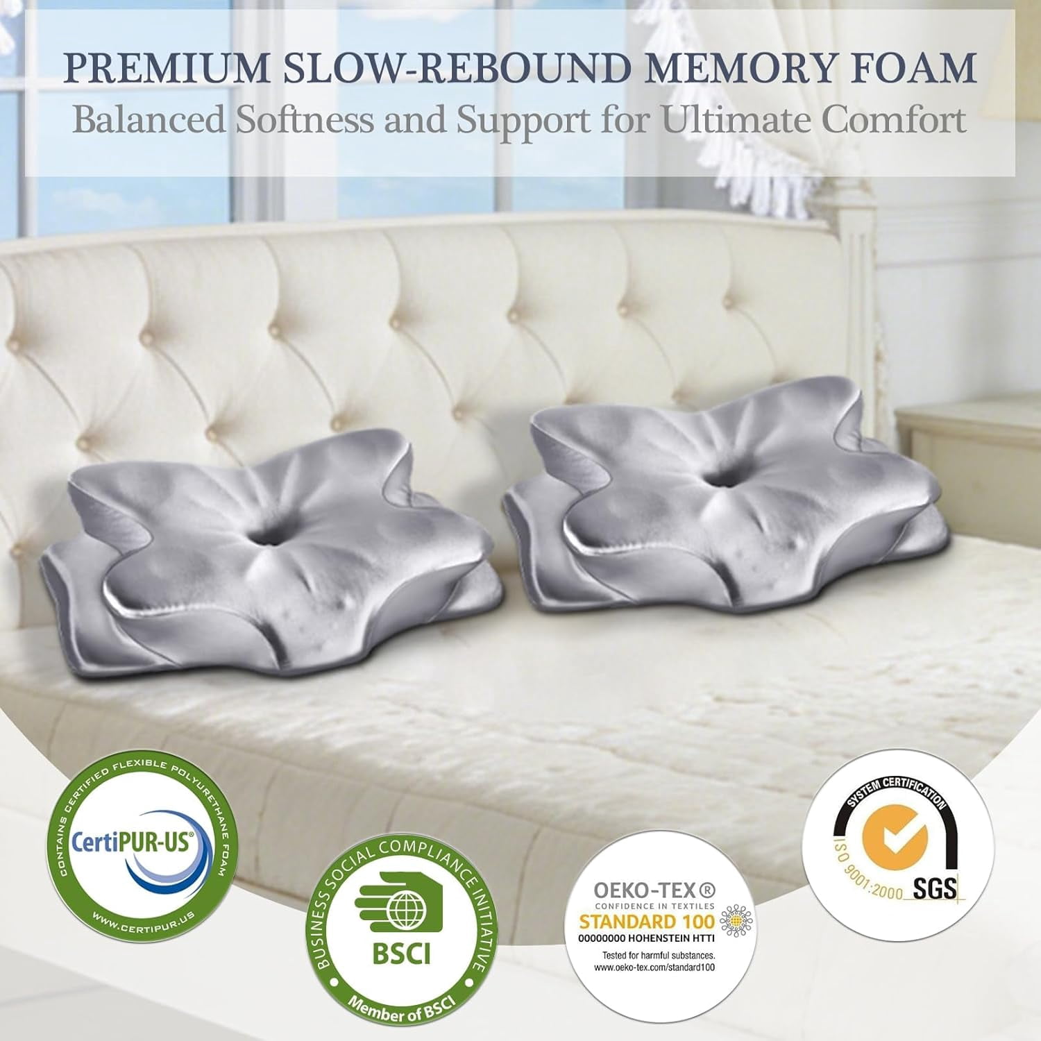 CCidea Cervical Neck Support Pillow for Sleeping & Pain Relief – Ergonomic Contour Memory Foam Pillows for Side/Back/Stomach Sleepers