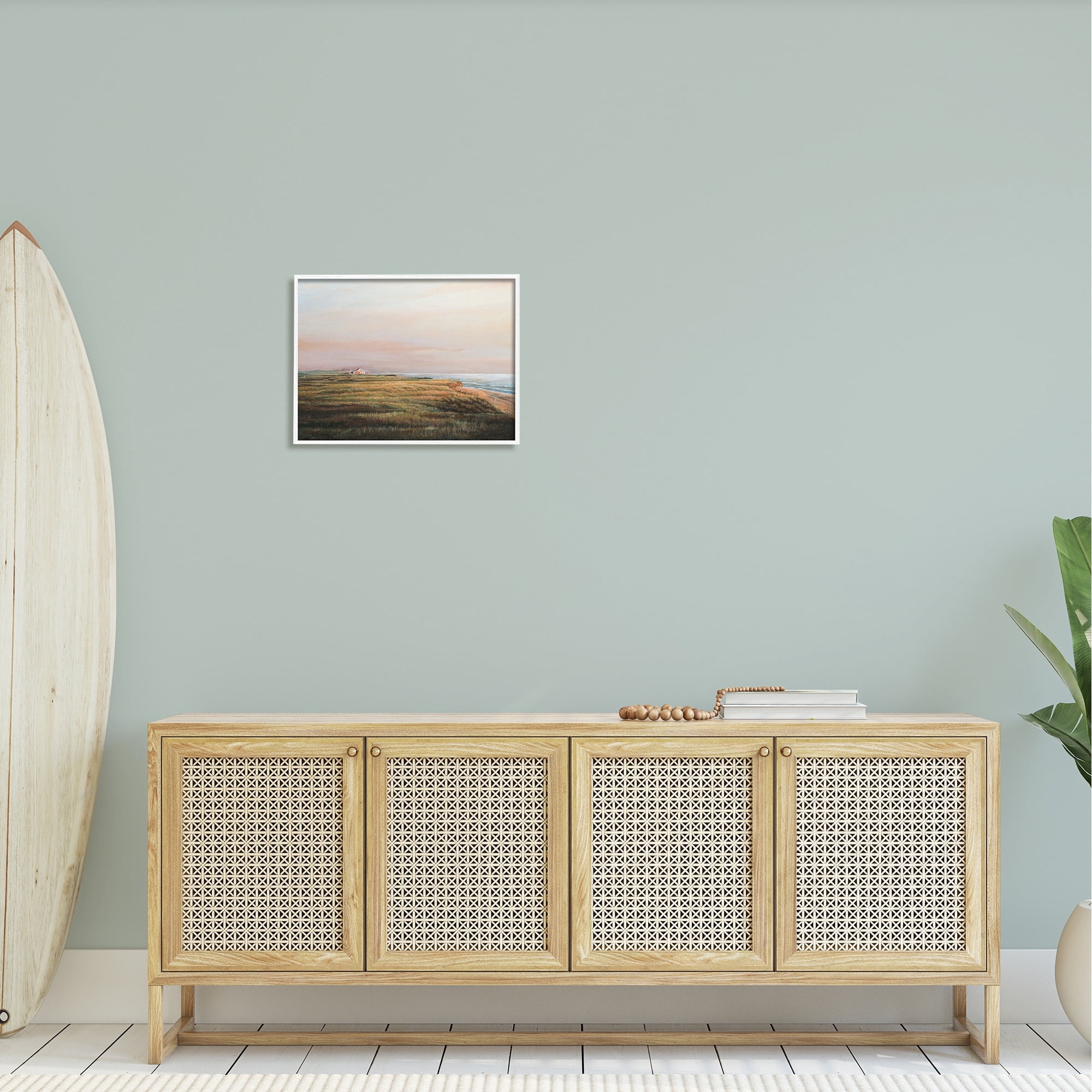 Stupell Industries Distant Seaside Cottage Rural Beach Ocean View Painting White Framed Art Print Wall Art, Design by Tom Mielko