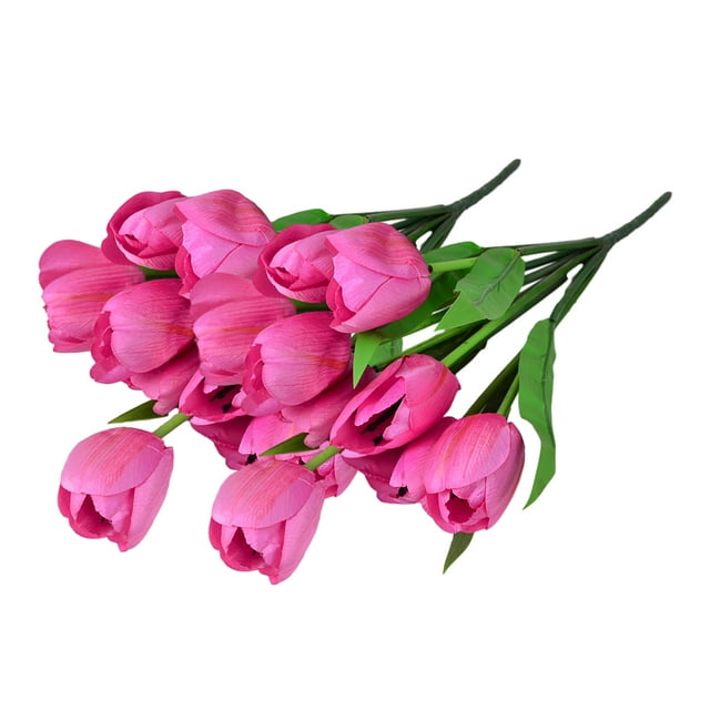 Cateissary Ramo de flores artificiales de 9 cabezas, tulipanes de seda falsos, tacto Real suave, Mini simulación de mano nupcial, flor de Decoración Rosa/Cabeza Grande