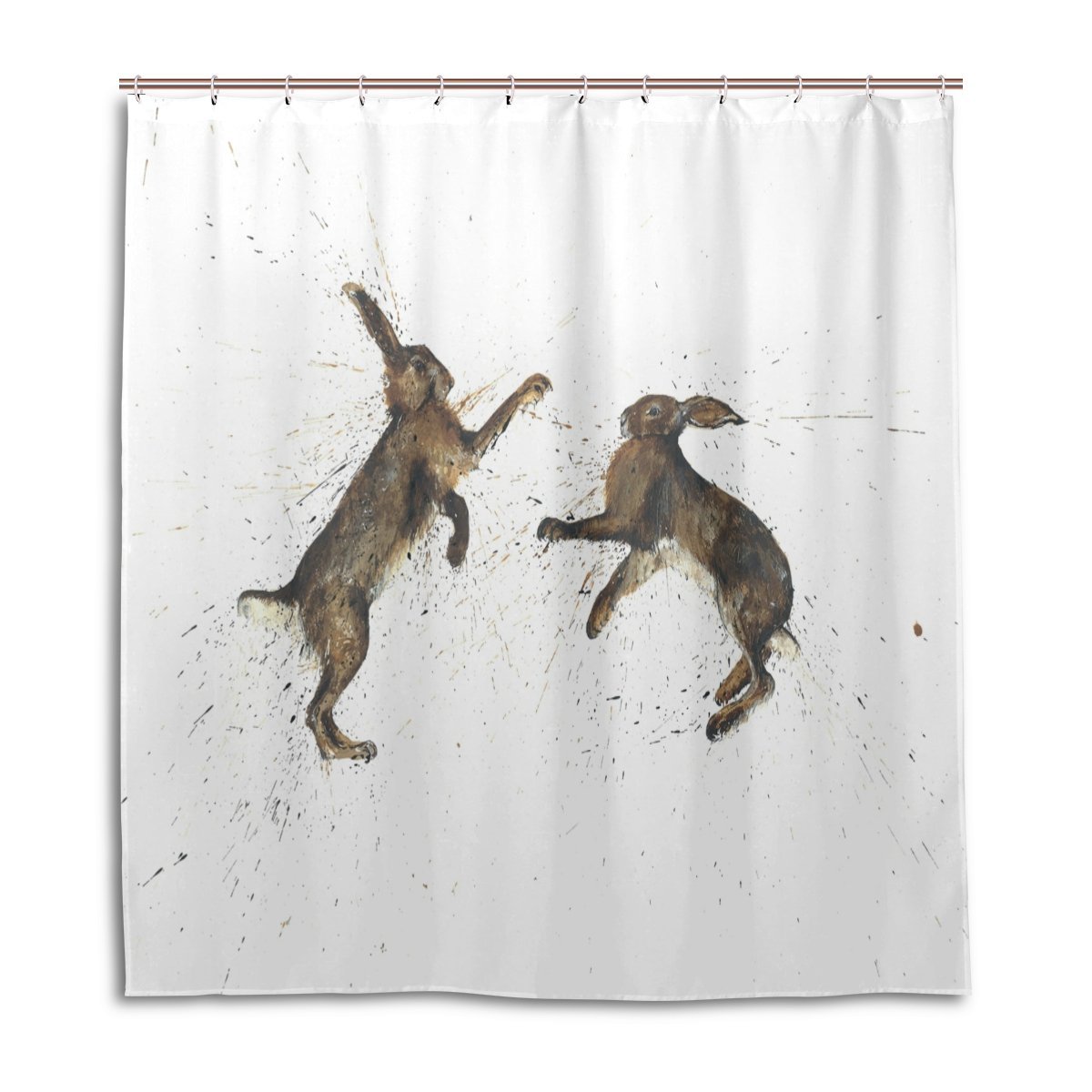 POPCreation Two Rabbits Shower Curtain Waterproof Bathroom Shower
