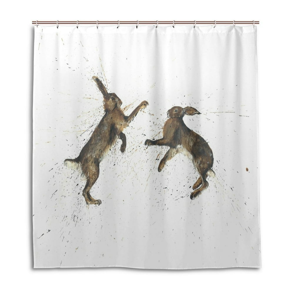 POPCreation Two Rabbits Shower Curtain Waterproof Bathroom Shower