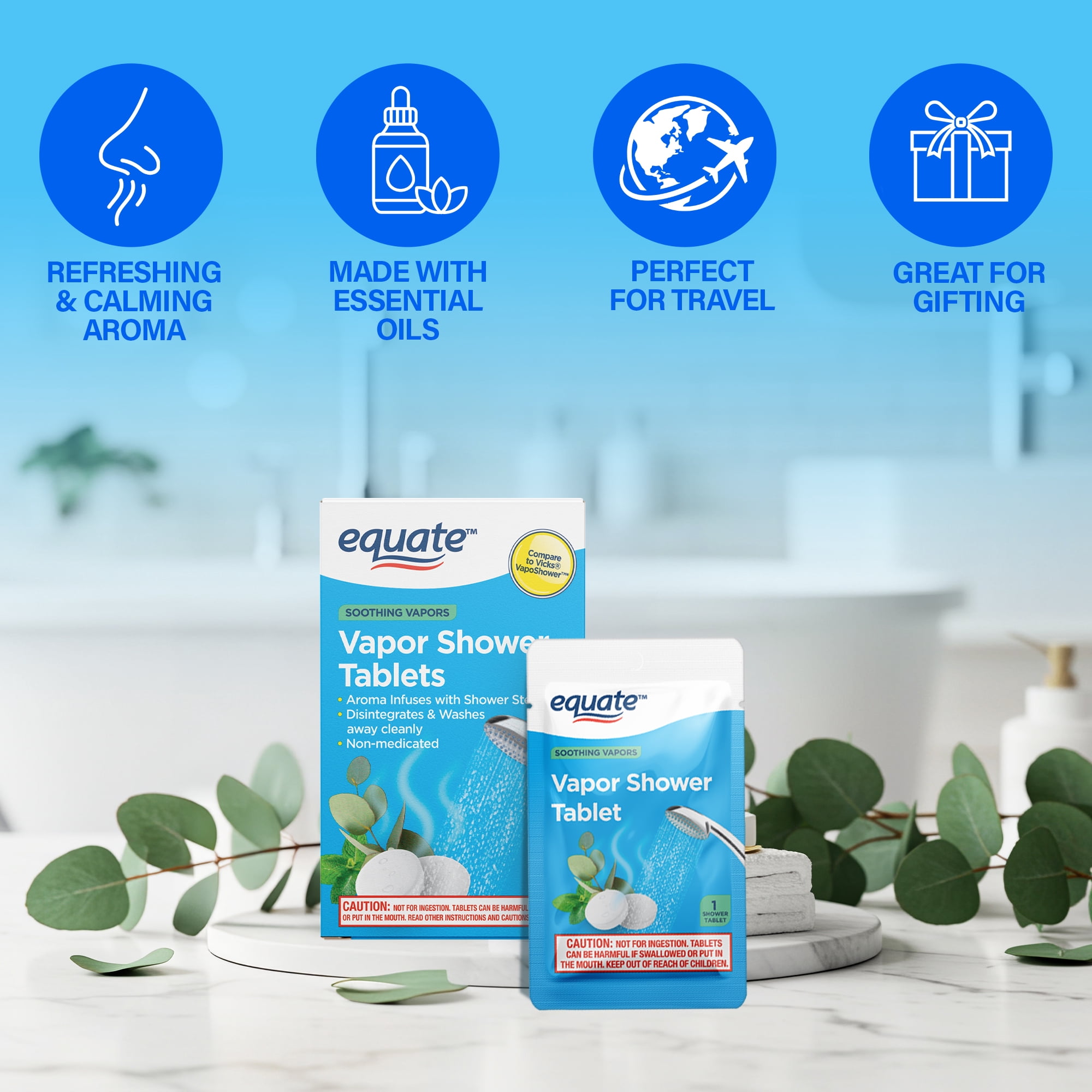 Equate Vapor Shower Tablets - Non-Medicated - Eucalyptus & Menthol Scented Steamers - 5 Count
