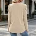 thumbnail image 6 of BRGZLK Puff Long Sleeve Shirts Women Lightweight Crew Neck Ribbed Knit Sweaters Solid Color Soft Cozy Warm Business Casual Base Layer Tops Khaki M, 6 of 7