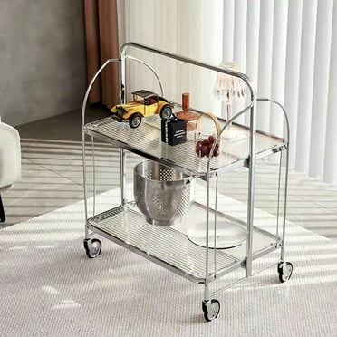 SHZICMY Bar Rolling Dining Car Trolley Cart Serving Cart Folding Home Cart Storage Glass