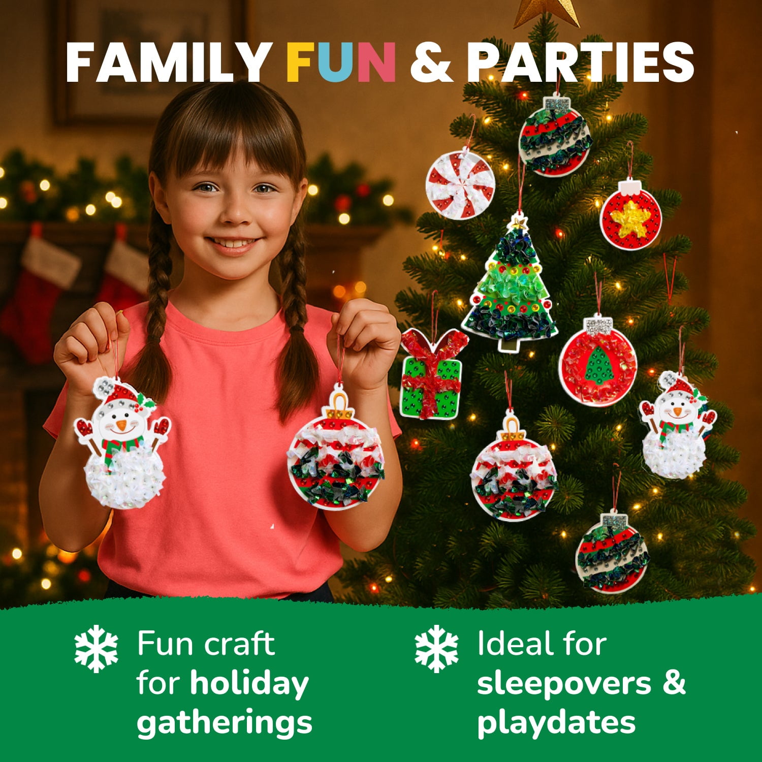 DIY Gem & Poke Art Christmas Ornaments for Kids Set for Kids 4 & Up - Makes 8pcs