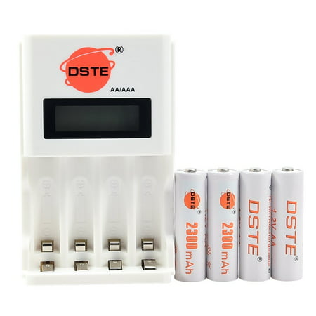 DSTE 4 pack AA 2300mAh Rechargeable Batteries with Ni-MH NI-CD AA & AAA Battery Charger LCD