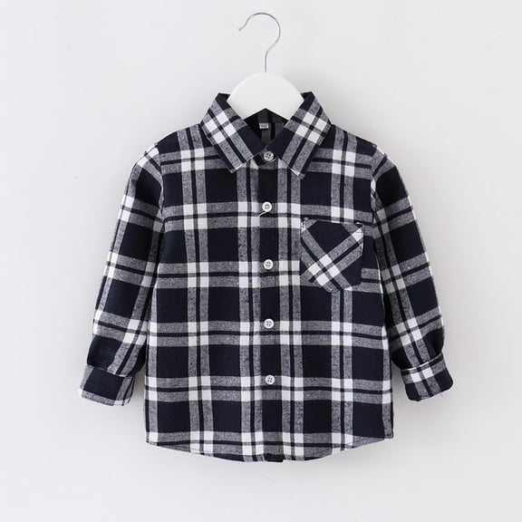 TUOBARR Toddler Shirt Jacket Plaid Long Sleeve Lapel Button Jacket Kids Boys Girls Shirts Coats Fall Tops Black(12Months-10Years)