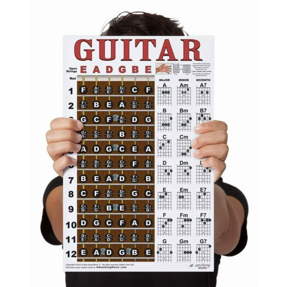 Póster de Guitar Chord & Fretboard Note Chart Una nueva canción