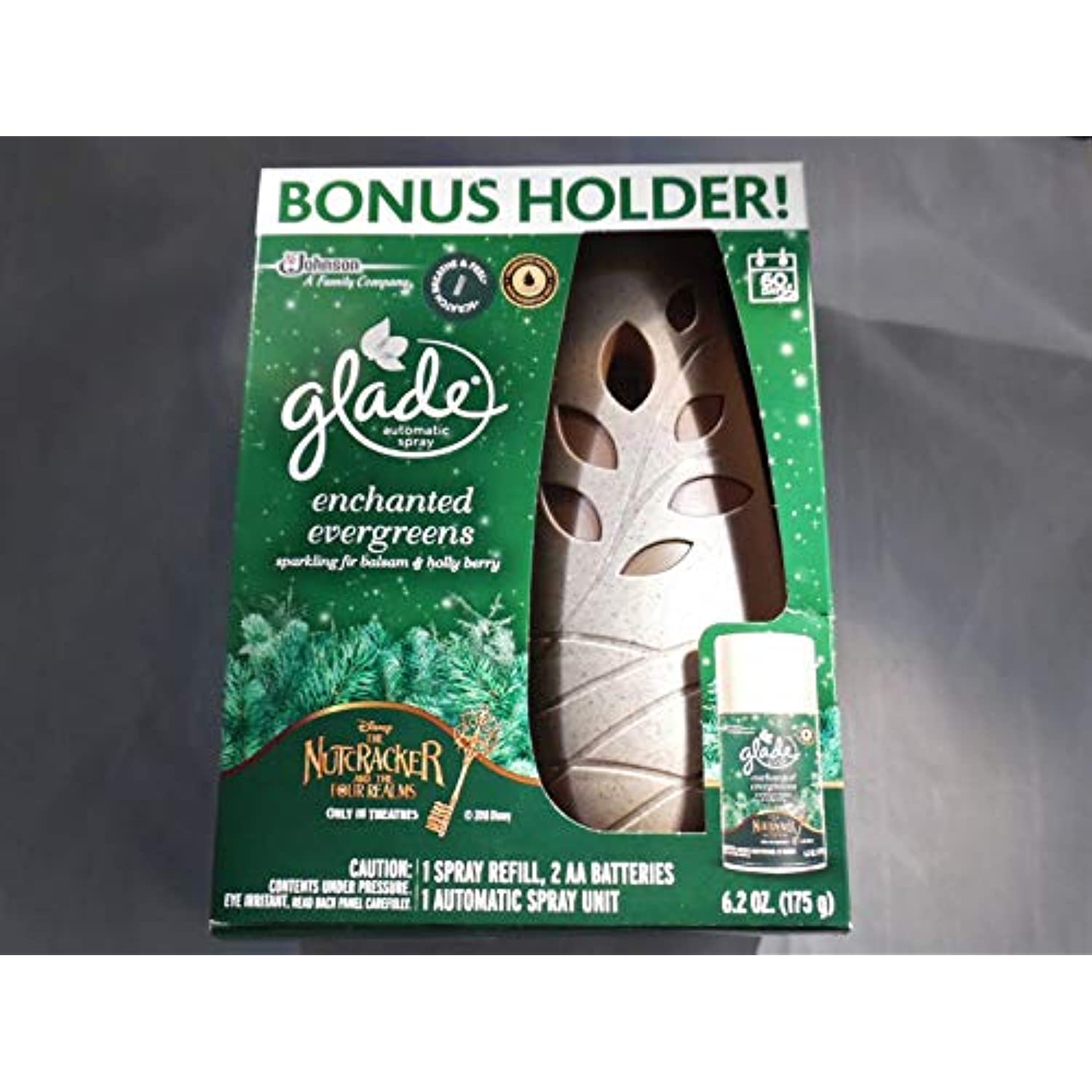 Glade Automatic Spray Bonus Holder Enchanted Evergreen Refill & 2 Aa