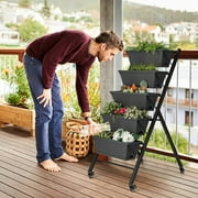 Costway 1 PCS 5-Tier Vertical Raised Garden Bed Elevated Planter with Wheels & Container Boxes Gray