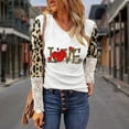 thumbnail image 4 of CEHVOM Femmes Décontracté Saint-Valentin Imprimé Léopard Patchwork Col Rond Dentelle Manches Longues Chandail Blouse T-shirt Hauts, 4 of 6