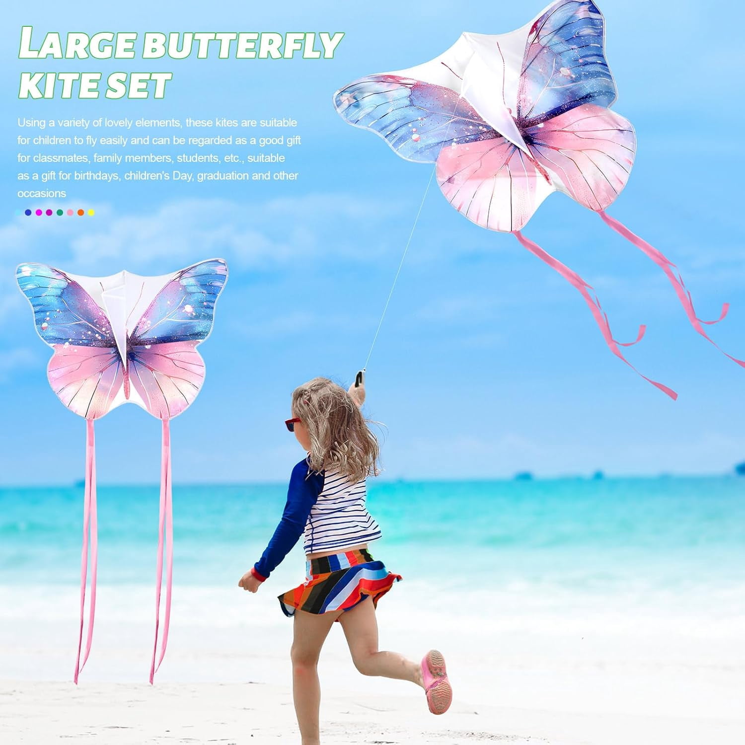 6 Pack Large Butterfly Dragonfly Owl Parrot Eagle Goldfish Kites for Kids and Adults, Easy to Fly Outdoor Beach Games and Activities Gift Set (Cute Style)