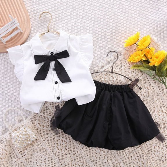 Angala 2 Piece Outfits For Girls Notch Neck Short Sleeve Bow Knot Blouse With Shorts Set Girls Fall Season Wear Clothes