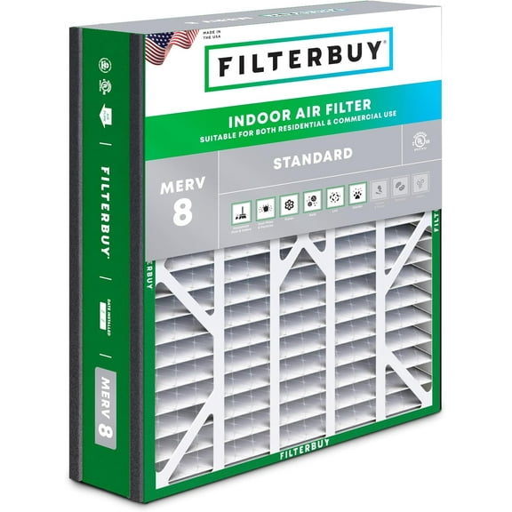 Filterbuy 20x25x5 MERV 8 Dust Defense, Pleated HVAC AC Furnace Air Filters for Trion Air Bear, Generalaire, Skuttle, and More (1-Pack)