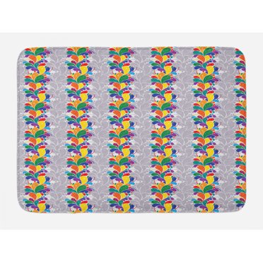 Colorful Bath Mat, Modernistic Rainbow Colored Paisley Pattern Abstract Repetitive Motifs, Plush Bathroom Decor Mat with Non Slip Backing, 29.5" X 17.5", Purpleblue Multicolor, by Ambesonne