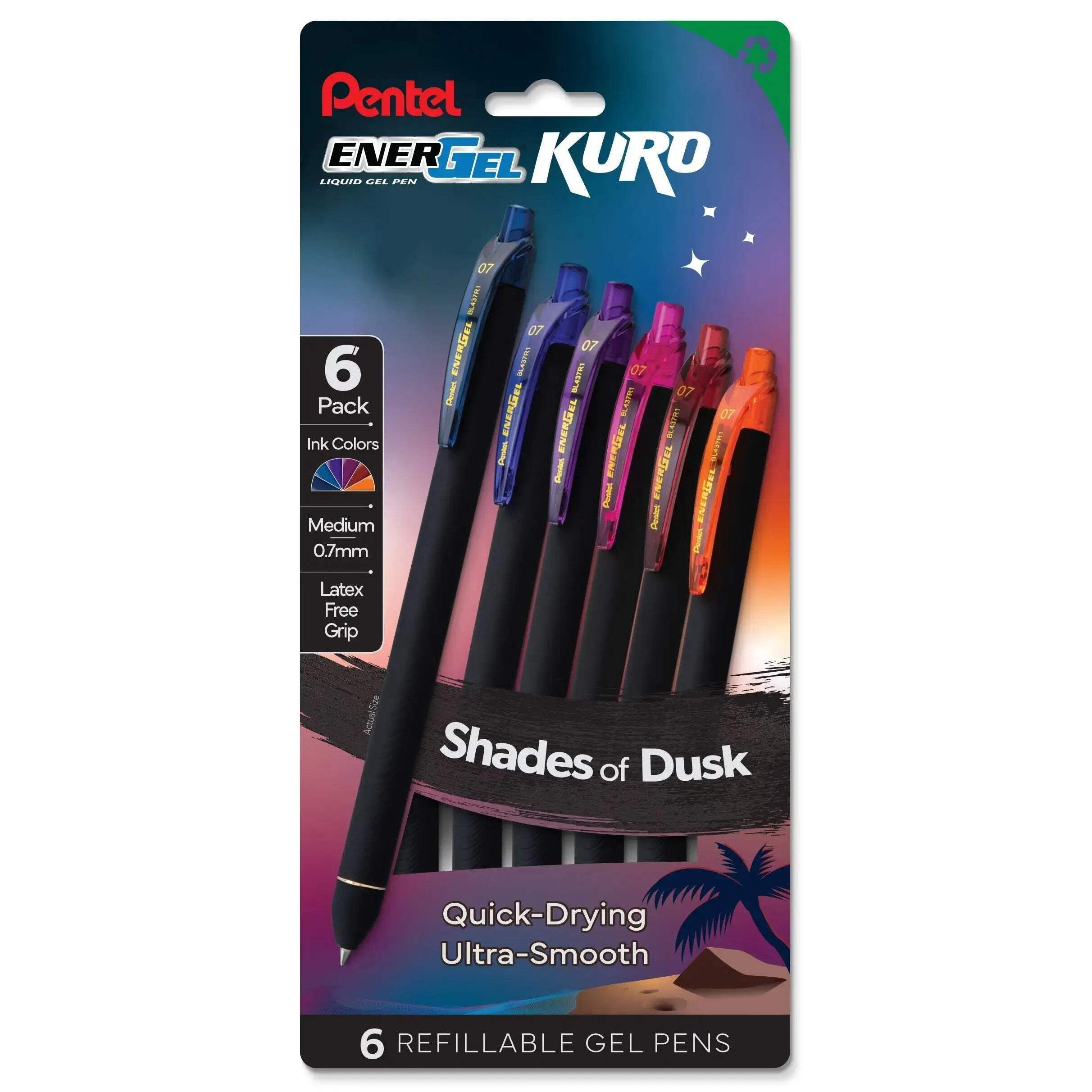 EnerGel, Jel Pen, Assorted, 0.7mm Medium line, Retractable, 12
