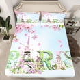 thumbnail image 2 of Homewish Paris Eiffel Tower Twin Sheet Sets 3pcs for Teens Adults,Pink Cherry Blossom Twin Fitted Sheet Microfiber,Romantic Valentine's Day Breathable Flat Sheet,Lightweight Room Decor, 2 of 7
