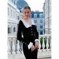 thumbnail image 2 of Womens Elegant Trendy Long Sleeve V Neck Maxi Dresses Flowy Pleated Formal Dresses with Belt Black S, 2 of 5