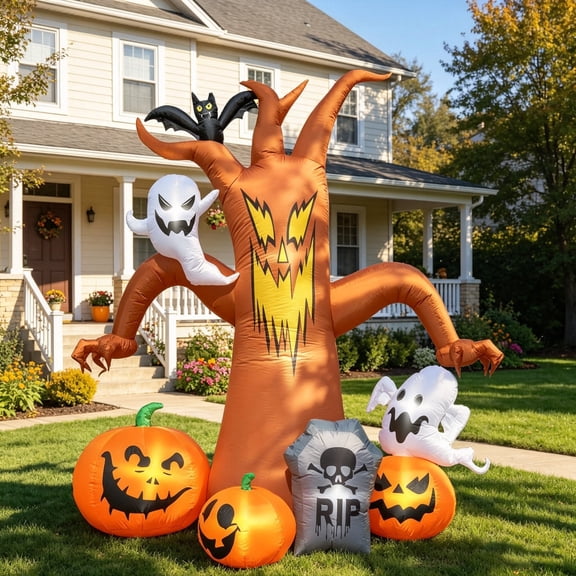 Coolmade 8ft Halloween Inflatables Decorations Inflatable Dead Tree Outdoor Decorations with LED Lights Built-in Blow Up Yard Decoration Pumpkin Ghost for Halloween Outdoor