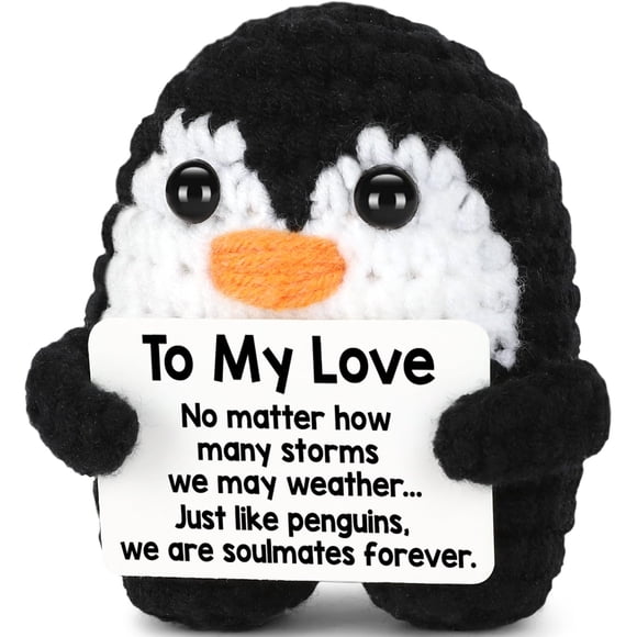 Regalos CryCarrot hecho a mano a ganchillo con pingüino romántico