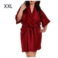 thumbnail image 1 of Albornoz para mujer, bata sedosa sexy, camisón, camisón, ropa de dormir, rojo vino, XXL Methold AP001190-17B, 1 of 7