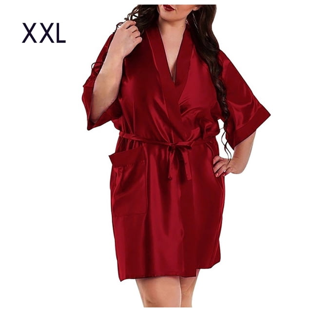 Albornoz para mujer, bata sedosa sexy, camisón, camisón, ropa de dormir, rojo vino, XXL Methold AP001190-17B