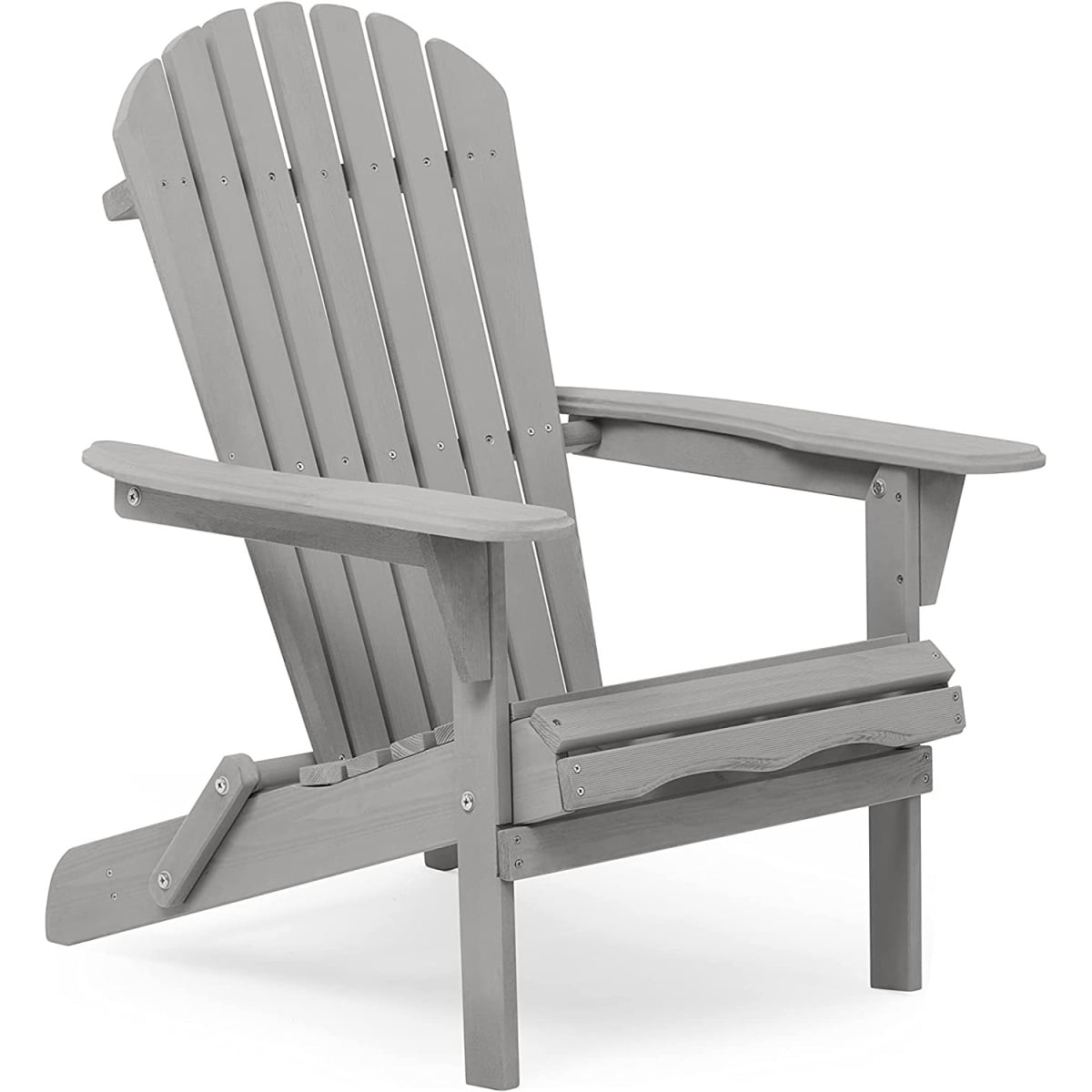 Solid Wood Folding Adirondack Chair Set of 2, Outdoor Wooden Lounge Patio Chair with Tall Backrest & Wide Armrests, Foldable Garden Chair for Lawn Backyard, Gray