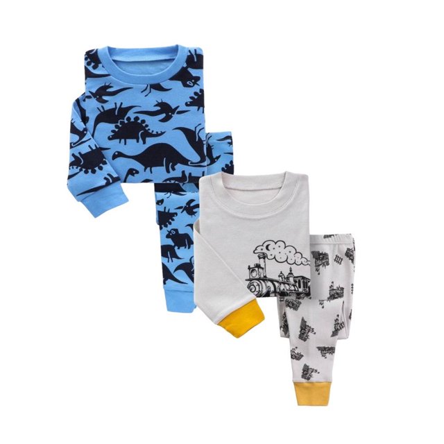 Green Dinosuars/Trains - Kids 2 Pack Pajama Set