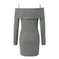 thumbnail image 5 of zaveiop Womens off The Shoulder Mini Sweater Dress Bodycon Long Sleeve Ribbed Knit Fall Casual Short Dresses (Grey, XL), 5 of 9